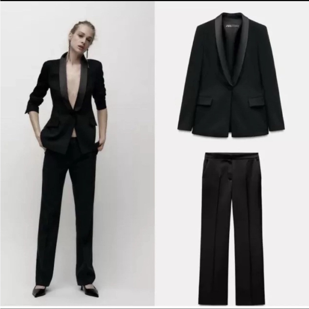 Zara  New Black Tuxedo Blazer And Trousers Suit, Co Ord Set Size S